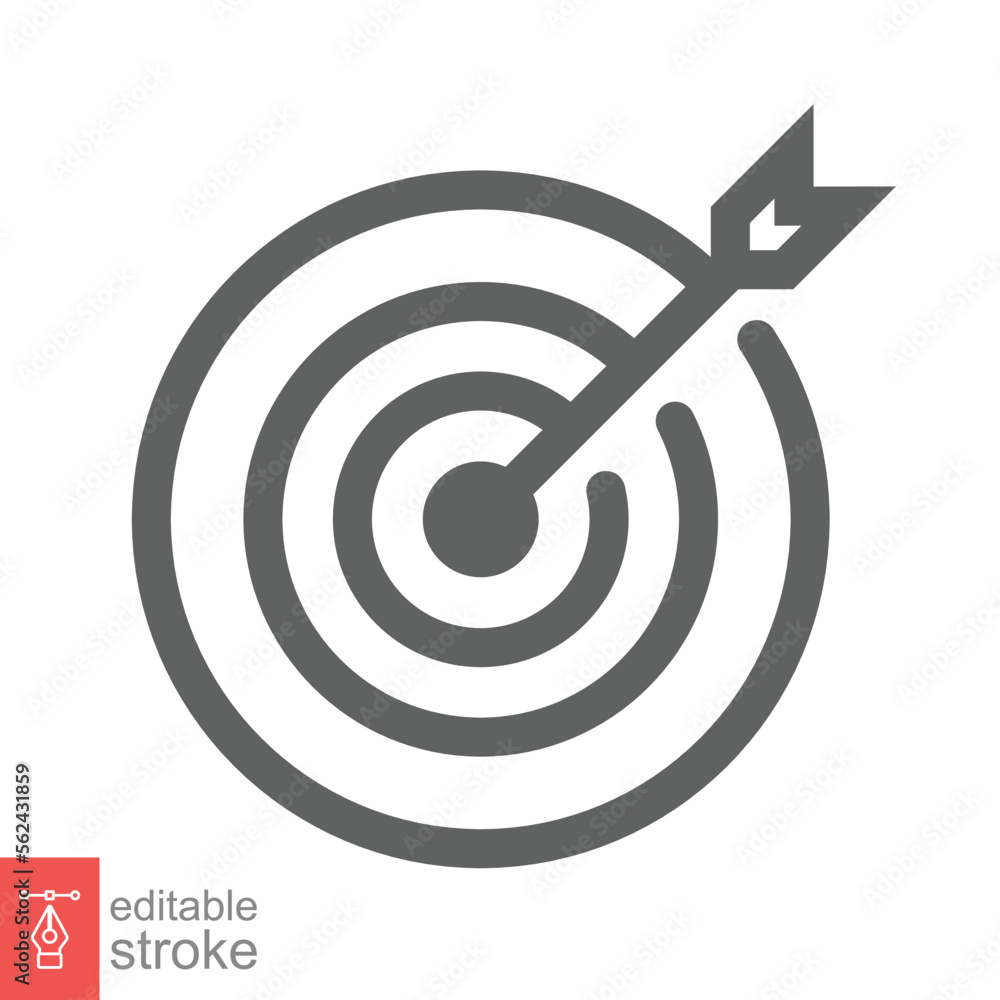 Target icon. Simple outline style. Focus accuracy dart, arrow dartboard hit, goal, objective, opportunity, business concept. Line symbol. Vector illustration isolated. Editable stroke EPS 10. Target icon. Simple outline style. Focus accuracy dart, arrow dartboard hit, goal, objective, opportunity, business concept. Line symbol. Vector illustration isolated. Editable stroke EPS 10.