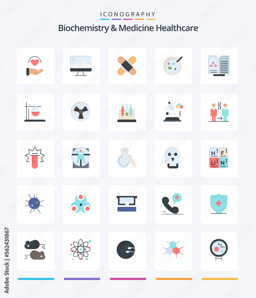 Creative Biochemistry And Medicine Healthcare 25 Flat icon pack  Such As medical. dish. aid. petri. medical