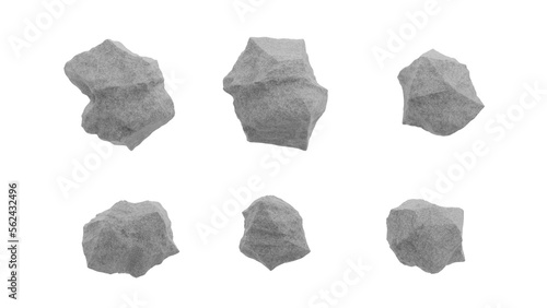 set of stones isolated on white top down view, 3d rendering of stone suitable for Archiviz, architecture visualization	
