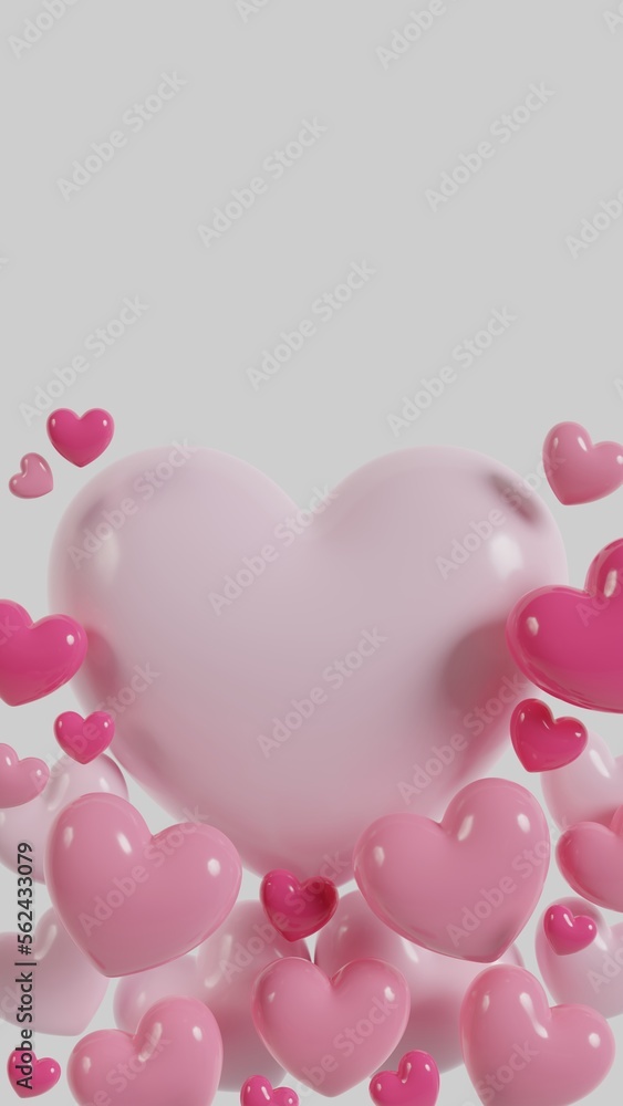 Valentines day cute love pink gradient 3D rendering hearts decorative composition isolated