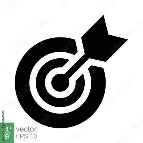 Target icon. Simple solid style. Focus accuracy dart, arrow dartboard hit, goal, objective, opportunity, business concept. Flat, glyph vector illustration isolated on white background. EPS 10.