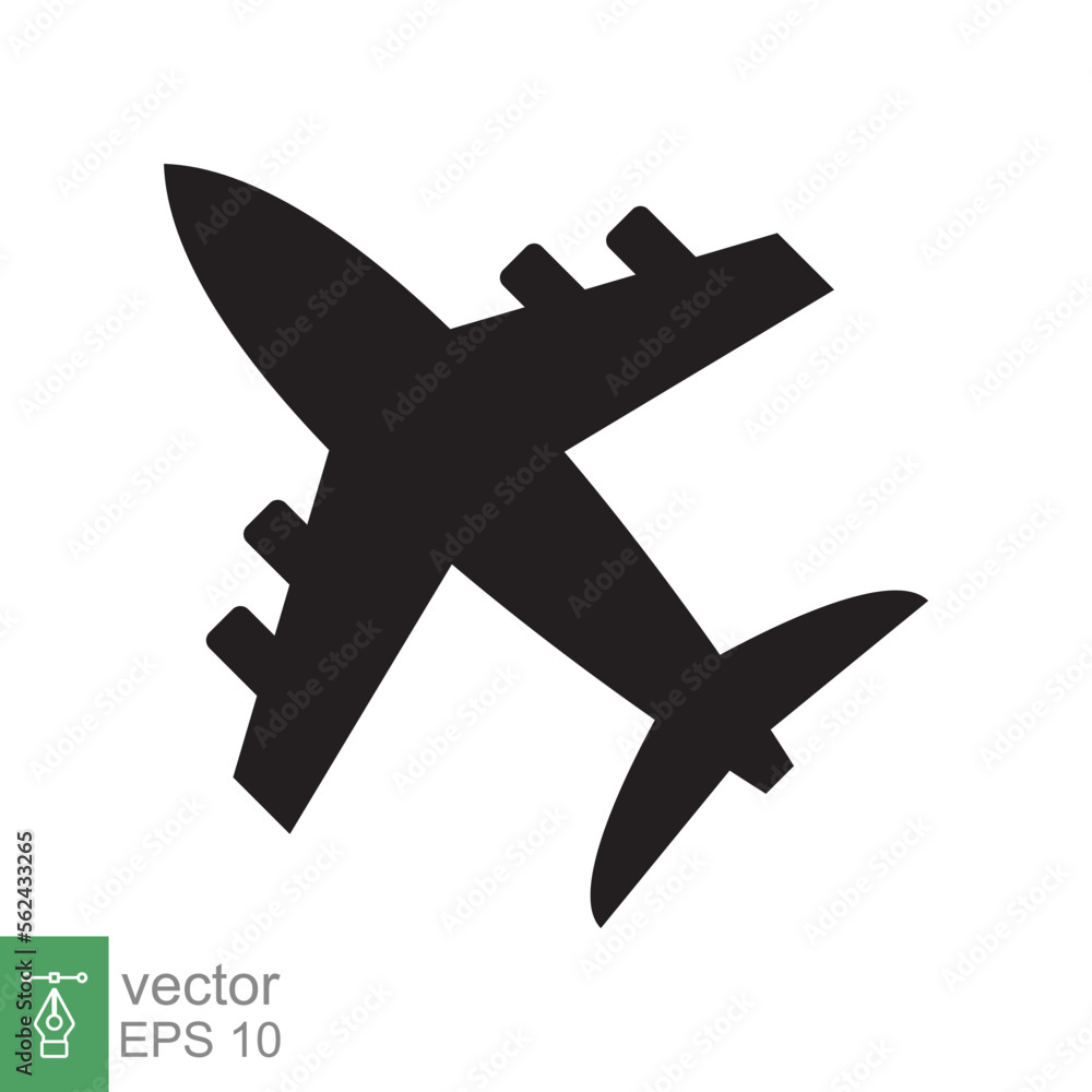Obraz premium Airplane icon. Simple flat style. Flight, aircraft, plane silhouette, travel, transportation concept. Vector illustration isolated on white background. EPS 10.