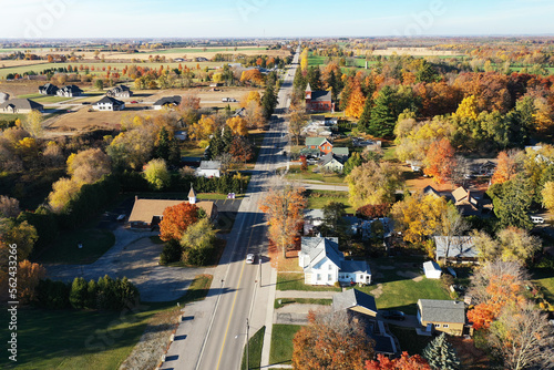 Aerial scene of Scotland, Ontario, Canada in fall