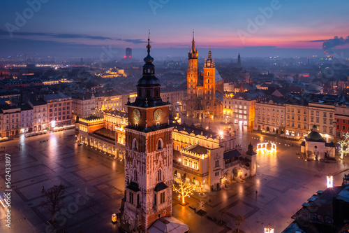 Old town of Krakow with amazing architecture at dawn  Poland.