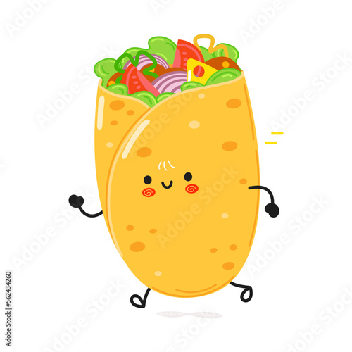 Cute funny running burrito. Vector hand drawn cartoon kawaii character illustration icon. Isolated on white background. Run burrito concept