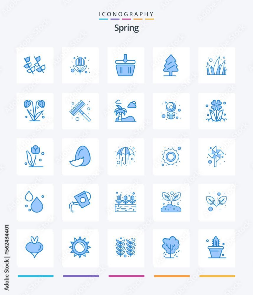 Creative Spring 25 Blue icon pack  Such As grass. flowers. cart. tree. pine