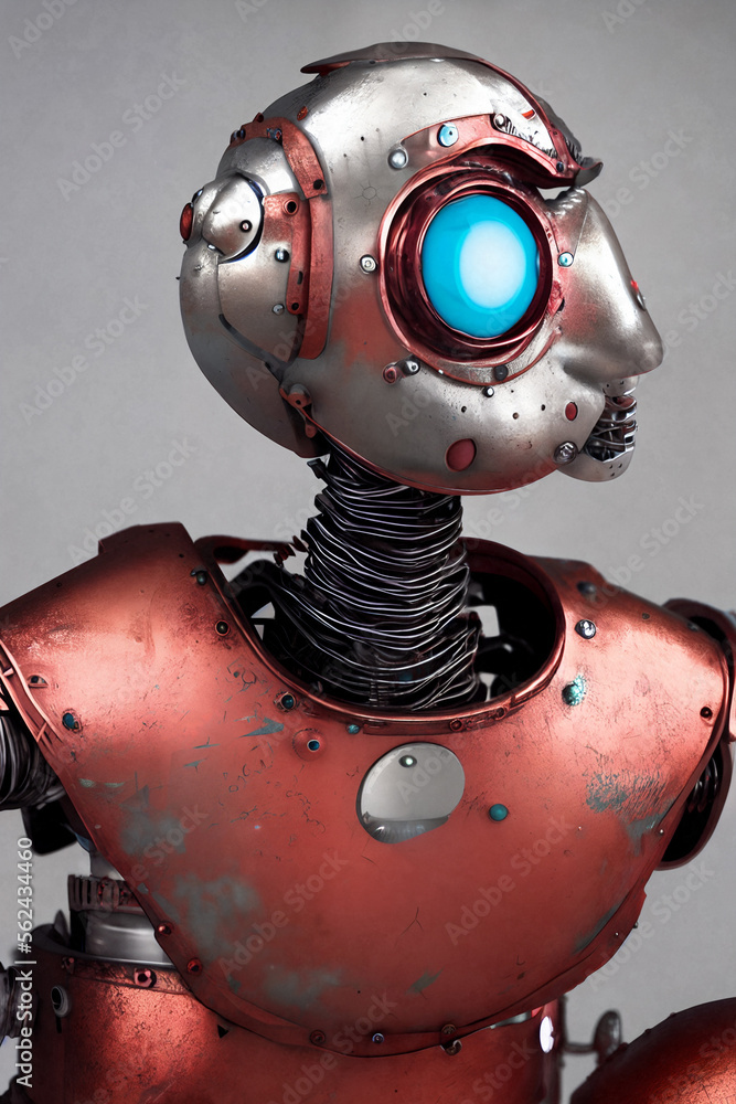 Rusty old tin robot steampunk art created with Generative AI technology