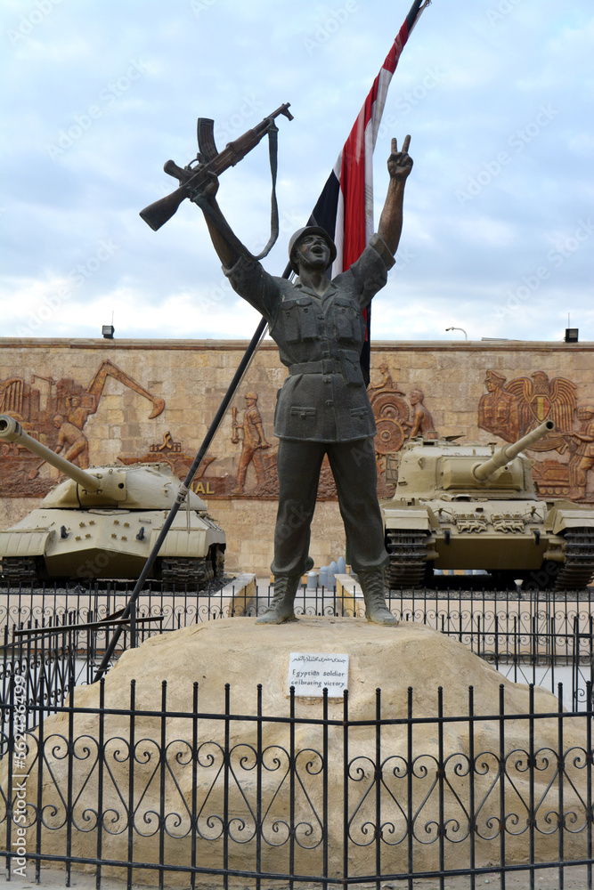 Cairo, Egypt, January 7 2023 An Egyptian soldier celebrating victory