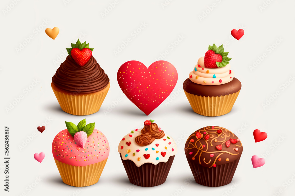Delicious cupcakes with heart. Geneartive AI Delicious cupcakes with heart. Geneartive AI