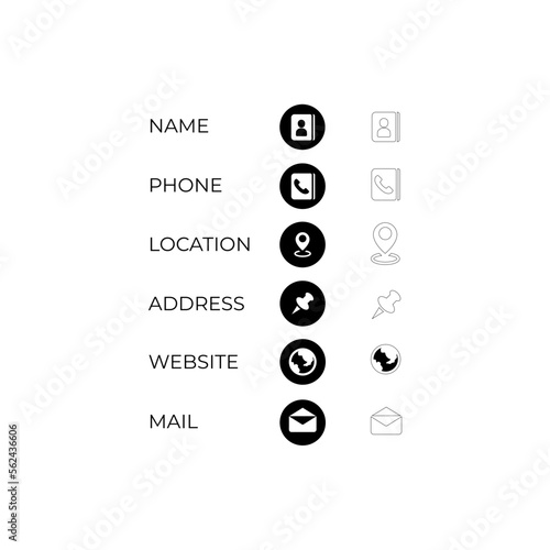 business card contact information icons set. Business card vector icons