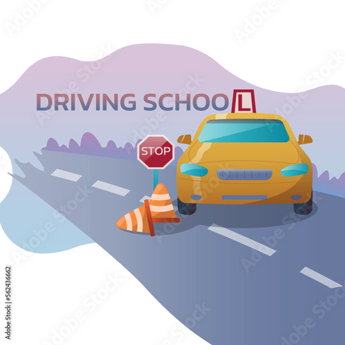 Education and drive lesson. Modern flat cartoon style. Vector illustration on white background