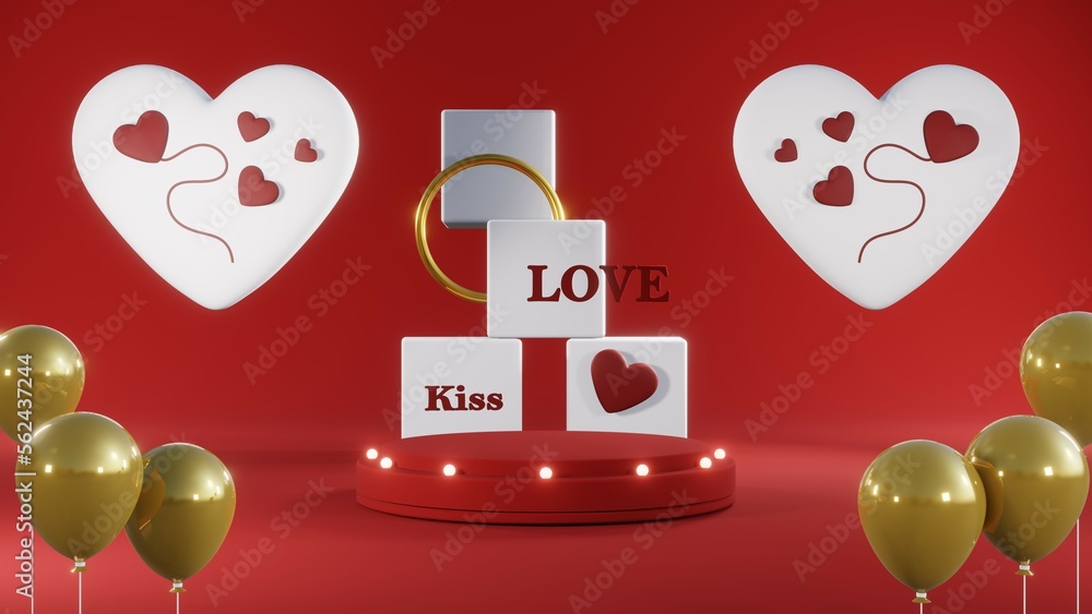 3D rendering of red podium for Valentine products on Valentine's Day. 3D rendering of red podium for Valentine products on Valentine's Day.
