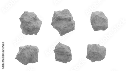 set of stones isolated on white top down view, 3d rendering of stone suitable for Archiviz, architecture visualization