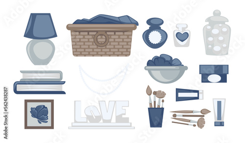 Interior design decoration, statuette and vase