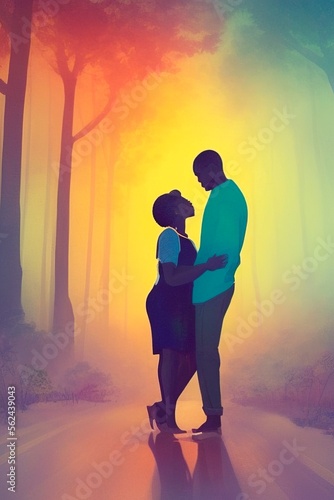 AI-Generated Image of an African American Couple in Love. Watercolor Portrait 