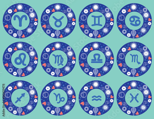 Vector set of icon zodiac signs astrology.