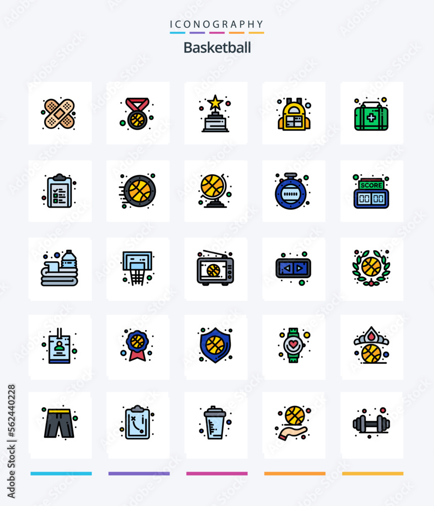 Creative Basketball 25 Line FIlled icon pack  Such As clipboard. team. trophy. box. first aid