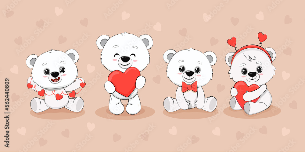 Cute cartoon polar bear cub with a heart for your disign. Valentine's day card. 