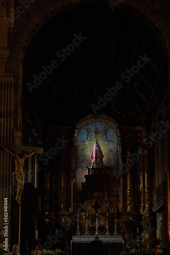 Altar with virgin mary in church interior in Porto