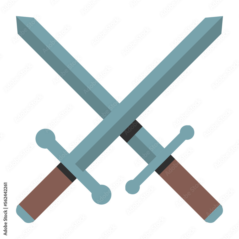 Crossed Swords vector flat icon. Isolated Two swords with steel blades in an X shape sign design. Crossed Swords vector flat icon. Isolated Two swords with steel blades in an X shape sign design.
