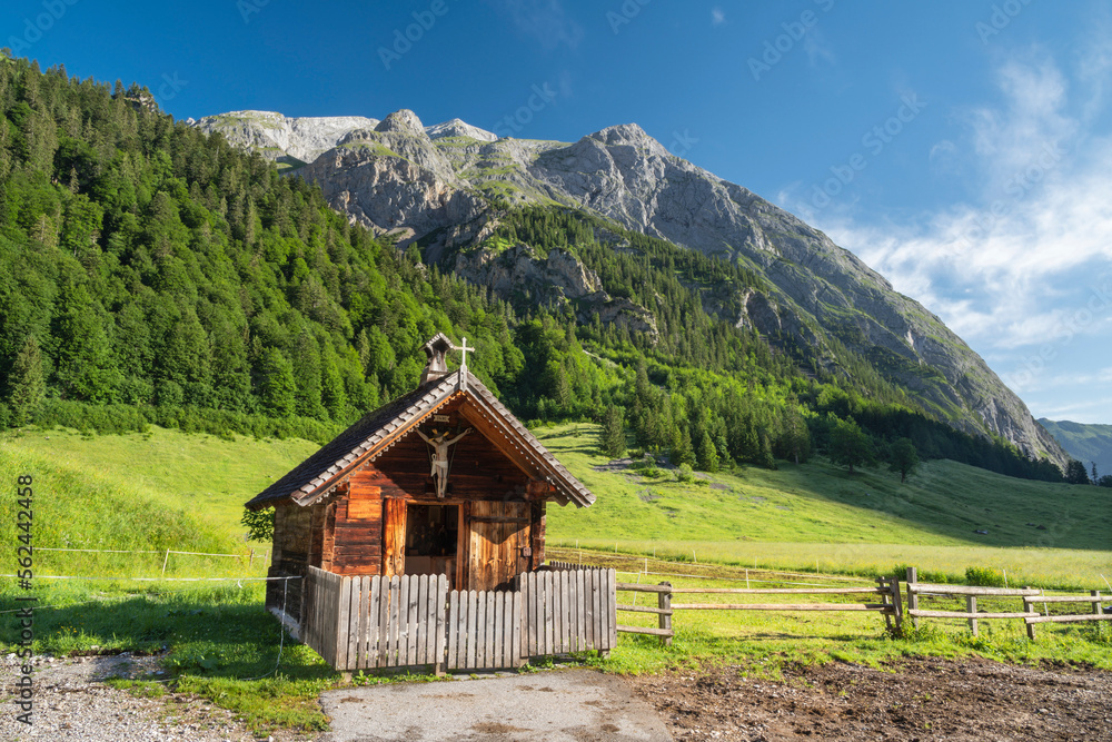 The chapel and meadows of Karwendel mountains - Engtall - Grosser Ahornboden walley.