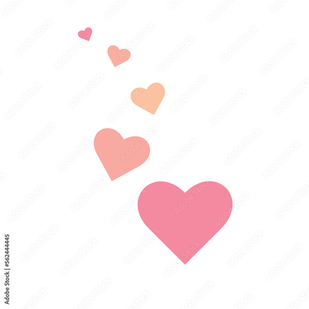 Five pink hearts on a white background made of vector