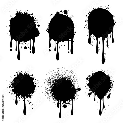 Collection of black ink spray drip grunge style