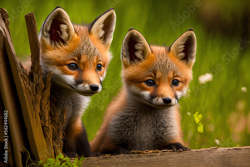 Fotografia, Obraz Two cute fox cubs AI generative