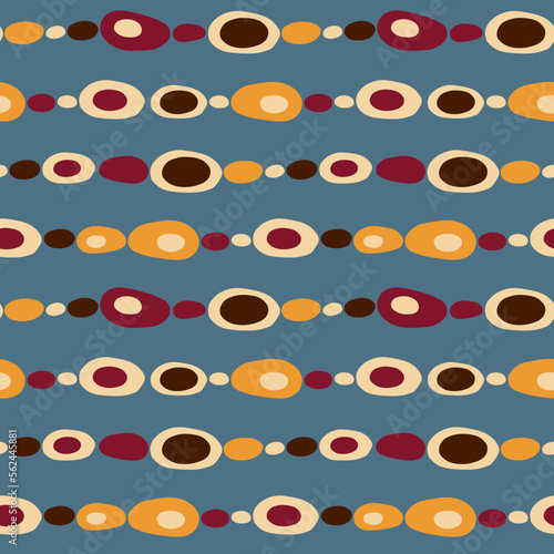 Bands of ovals of uneven shape on a blue background. Vector pattern for packaging, textiles, covers.