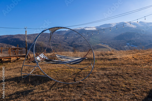 Winter landscape with swing and mountains, Armenia 