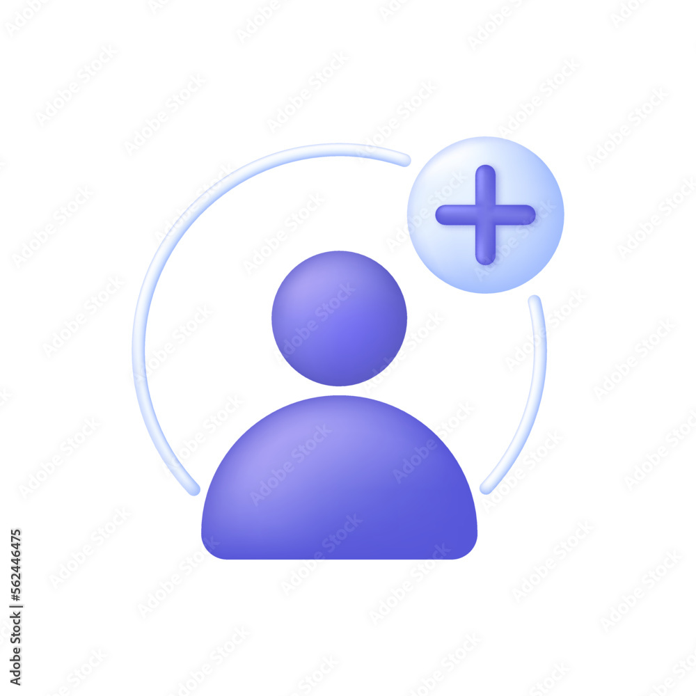3D Add user icon. Create group symbol. New profile account. People icon and plus. 3D Add user icon. Create group symbol. New profile account. People icon and plus.