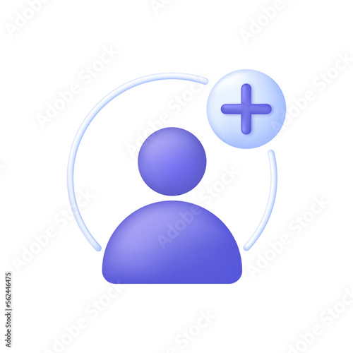 3D Add user icon. Create group symbol. New profile account. People icon and plus.