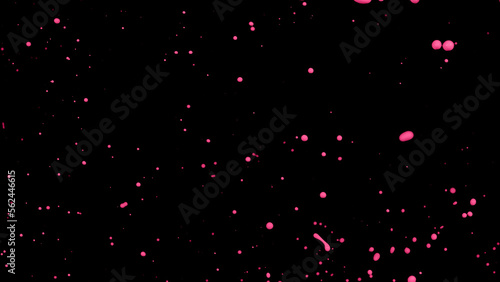 Pink liquid splashes, swirl and waves with scatter drops. Royalty high-quality free stock of paint, oil or ink splashing dynamic motion, design elements for advertising isolated on black background