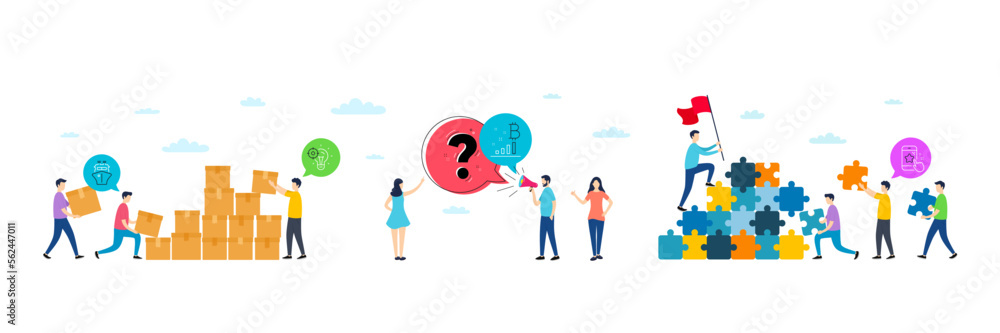 Bitcoin graph, Seo idea and Ship minimal line icons. People characters with puzzle, delivery parcel. Star rating icons. For web, application, printing. Vector Bitcoin graph, Seo idea and Ship minimal line icons. People characters with puzzle, delivery parcel. Star rating icons. For web, application, printing. Vector