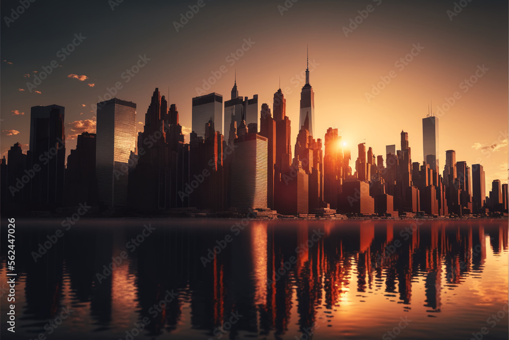 New York City Skyline at sunset - Generative AI New York City Skyline at sunset - Generative AI