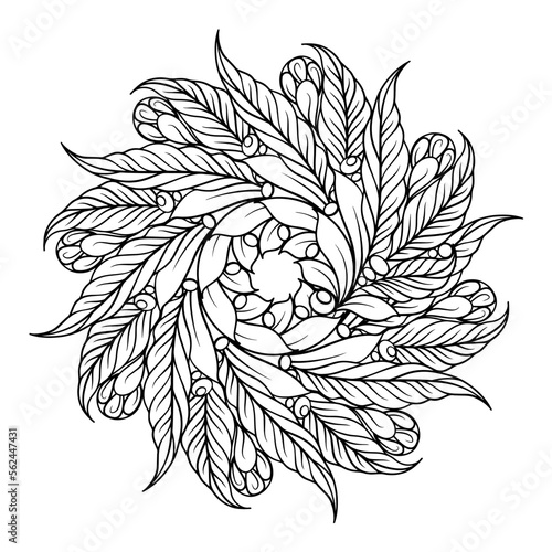 Black and white ethnic mandala pattern. Antistress coloting page.