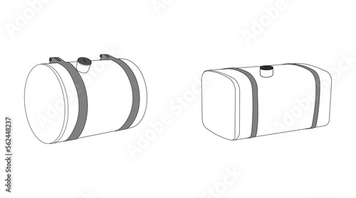 Truck fuel tank in oval and rectangular shape, vector line on white background
