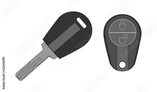 Truck remote control and key, lock and unlock button, vector line