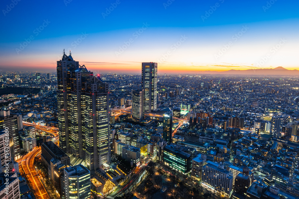 Fototapeta premium 富士山と東京 サンセット
