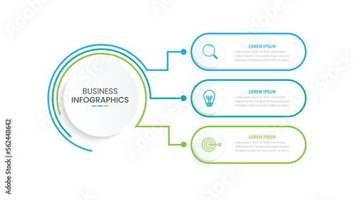 Modern infographic template. Creative circle element design with marketing icons. Business concept with 3 options, steps, sections.
