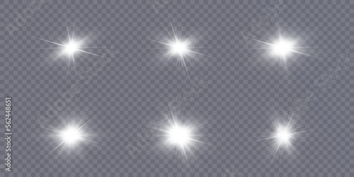 Set of light effects spotlight glowing light isolated on transparent background. light lines. Solar flare with rays and glare. Glow effect. Starburst with shimmering sparkles.