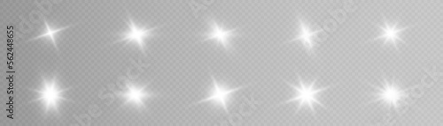 Set of light effects spotlight glowing light isolated on transparent background. light lines. Solar flare with rays and glare. Glow effect. Starburst with shimmering sparkles.