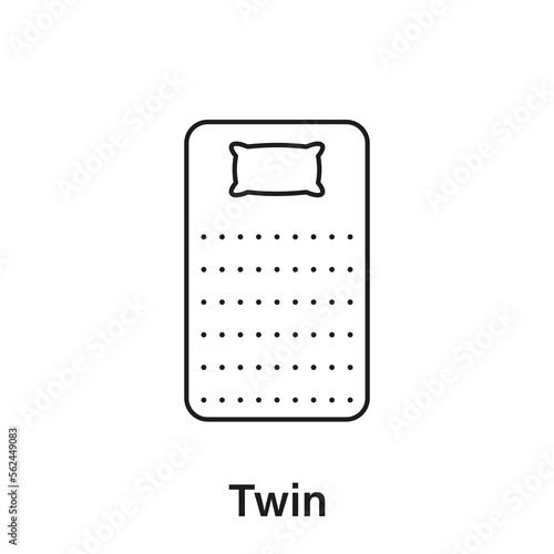 Mattress Twin Size Line Icon. Bed Size Dimension Linear Pictogram. Bed Length Measurement for Bedchamber in Hotel or Home Icon. Mattress Size. Editable Stroke. Isolated Vector Illustration