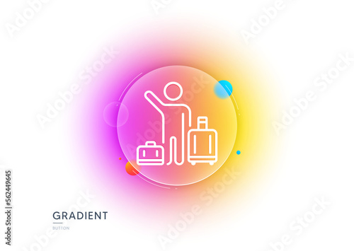 Baggage reclaim line icon. Gradient blur button with glassmorphism. Airport transfer sign. Flight bags symbol. Transparent glass design. Airport transfer line icon. Vector