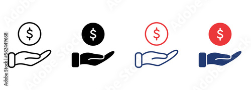 Hand with Dollar Coin icon. Charity and Donation Concept. Financial Help for Needy. Sponsorship Supporter Icon. Editable Stroke. Vector illustration