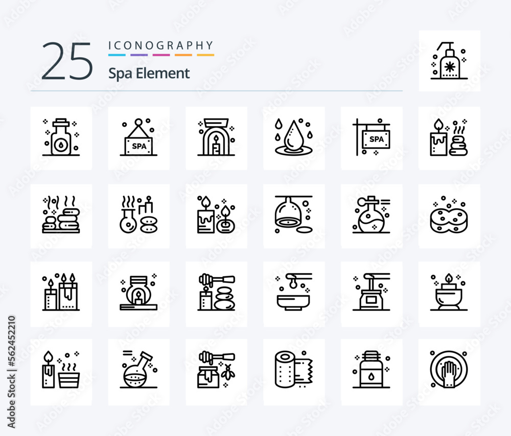 Spa Element 25 Line icon pack including spa. board. lamp. water. liquid