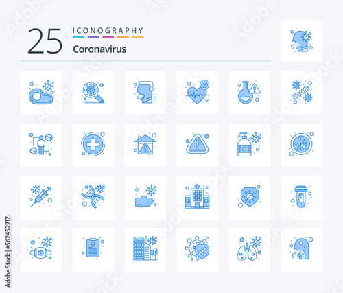 Coronavirus 25 Blue Color icon pack including lab. time. virus. pulse. beat