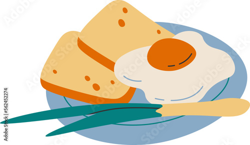 Tasty fried egg with green onion flat icon Morning routine