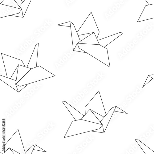 Seamless vector pattern of Paper cranes. Vector origami figurine on white background