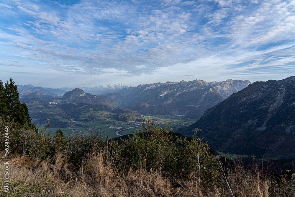 Massive mountain chain, forest and meadows of the German Alps Massive mountain chain, forest and meadows of the German Alps